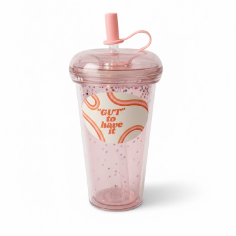 Pink Tumbler with Straw - "GUT to have it"